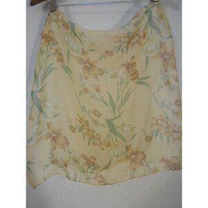 Tan Green Floral  Square Scarf  - Estate Find 20 x 19"